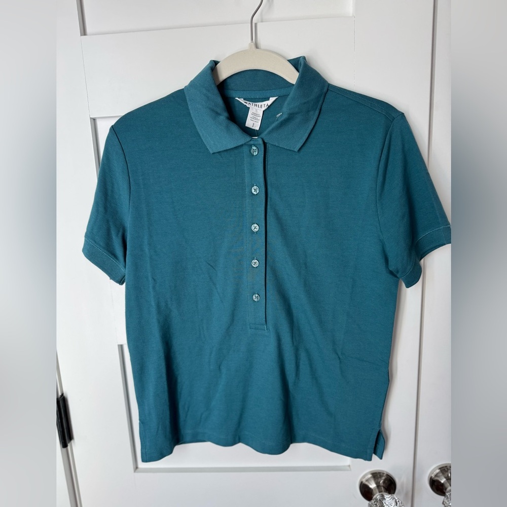 Athleta Women’s Teal Pique Short Sleeve Polo size S NWT